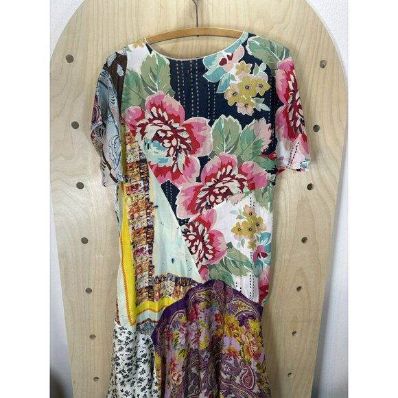 Johnny Was 100% Silk Floral Patch Lagenlook Hippie Boho Maxi Dress Size Large - Picture 11 of 16